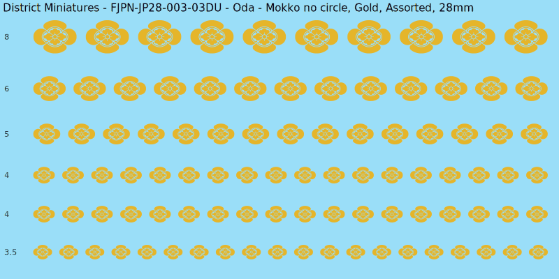 Oda clan mon, Mokko no circle, Gold waterslide decal sheet, 28mm