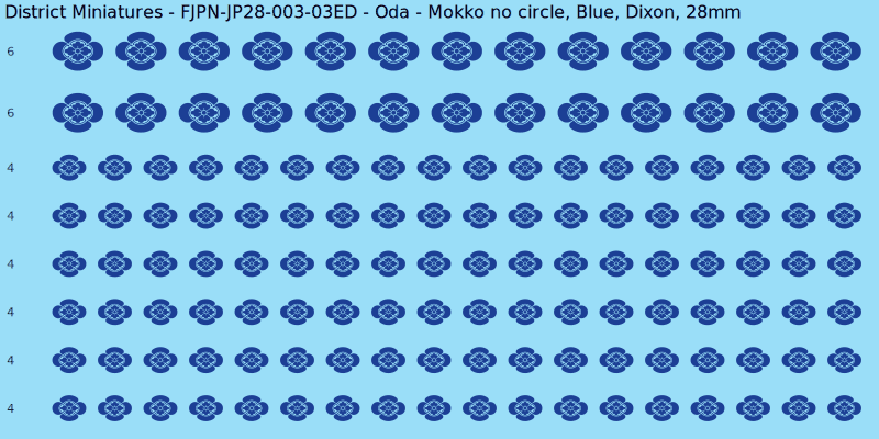 Oda clan mon, Blue waterslide decal sheet, Dixon banner sizes, 28mm