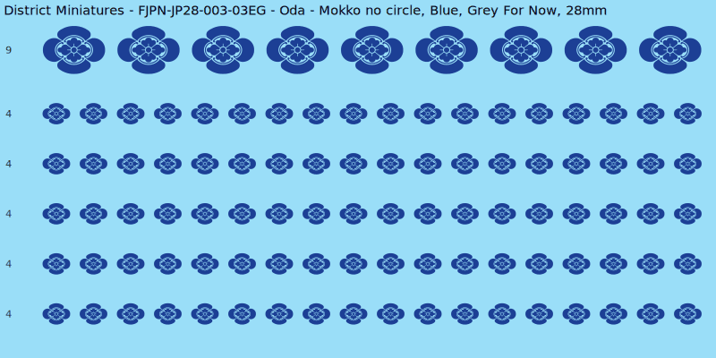 Oda clan mon, Blue waterslide decal sheet, Grey For Now banner sizes, 28mm