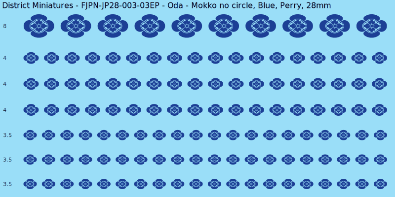 Oda clan mon, Blue waterslide decal sheet, Perry banner sizes, 28mm