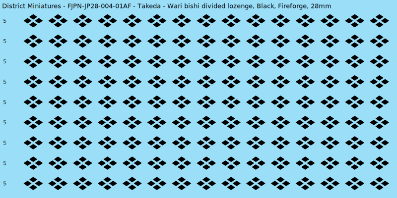 Takeda clan mon, Black waterslide decal sheet, Fireforge banner sizes, 28mm