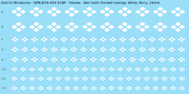 Takeda clan mon, White waterslide decal sheet, Perry banner sizes, 28mm