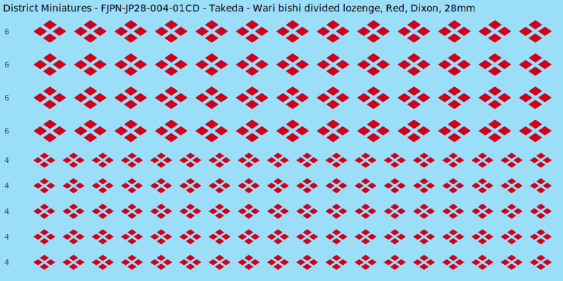 Takeda clan mon, Red waterslide decal sheet, Dixon banner sizes, 28mm