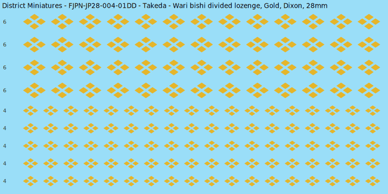 Takeda clan mon, Yellow/Gold waterslide decal sheet, Dixon banner sizes, 28mm