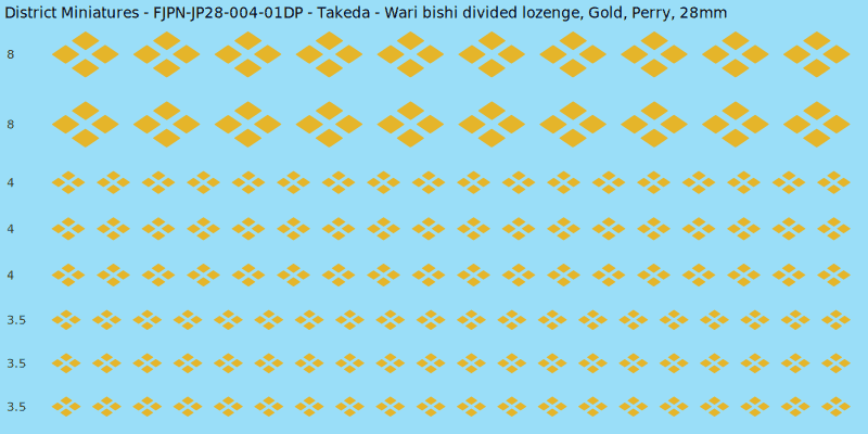 Takeda clan mon, Yellow/Gold waterslide decal sheet, Perry banner sizes, 28mm