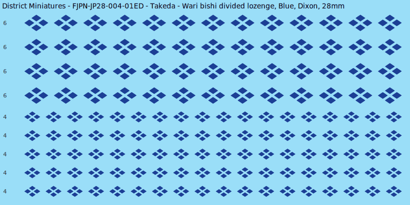 Takeda clan mon, Blue waterslide decal sheet, Dixon banner sizes, 28mm