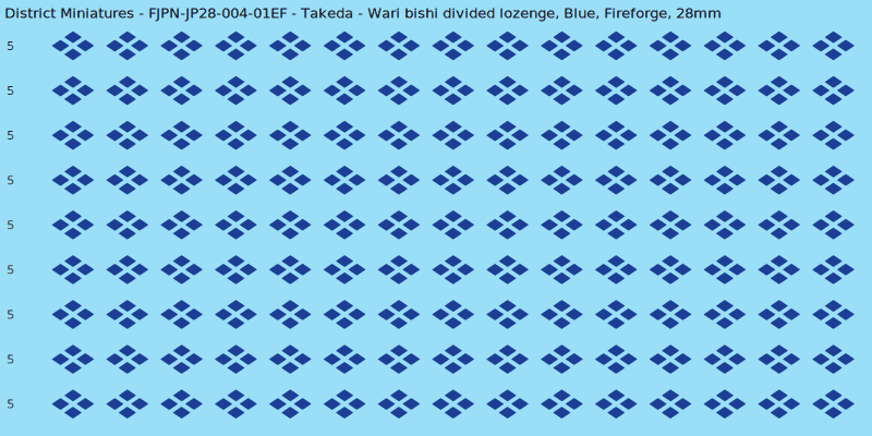 Takeda clan mon, Blue waterslide decal sheet, Fireforge banner sizes, 28mm