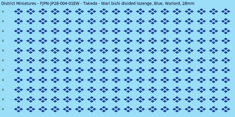 Takeda clan mon, Blue waterslide decal sheet, Warlord banner sizes, 28mm