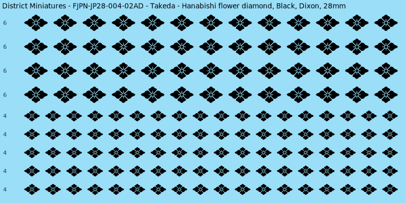 Takeda clan mon, Black waterslide decal sheet, Dixon banner sizes, 28mm