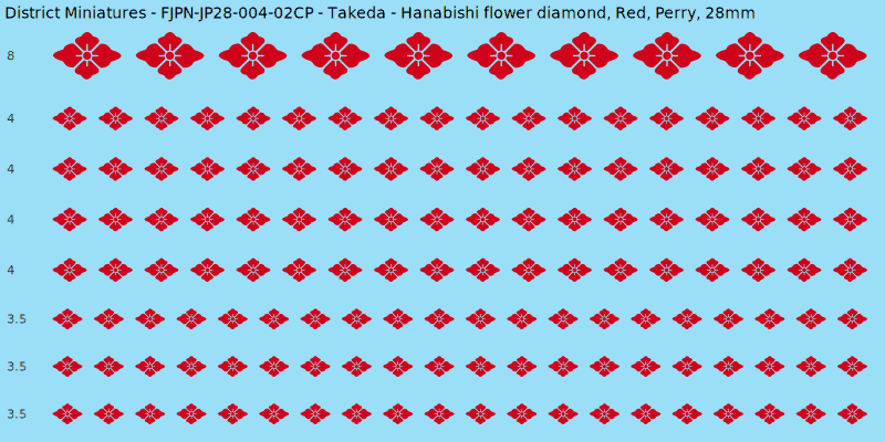 Takeda clan mon, Red waterslide decal sheet, Perry banner sizes, 28mm