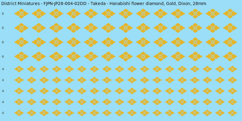 Takeda clan mon, Yellow/Gold waterslide decal sheet, Dixon banner sizes, 28mm