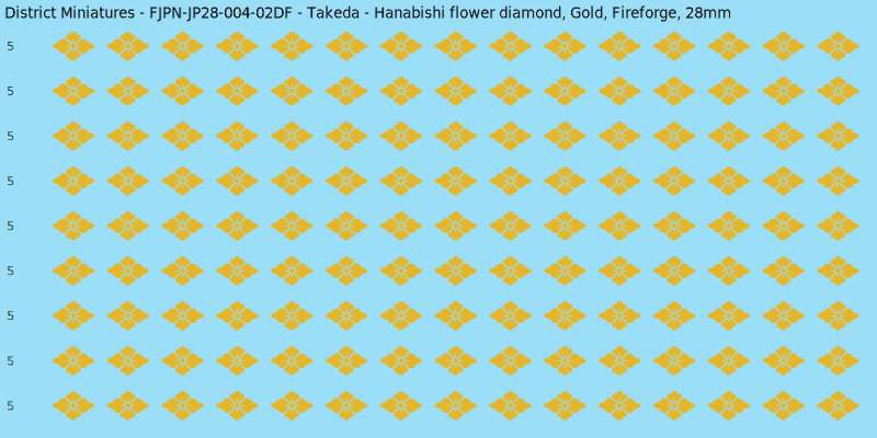 Takeda clan mon, Yellow/Gold waterslide decal sheet, Fireforge banner sizes, 28mm