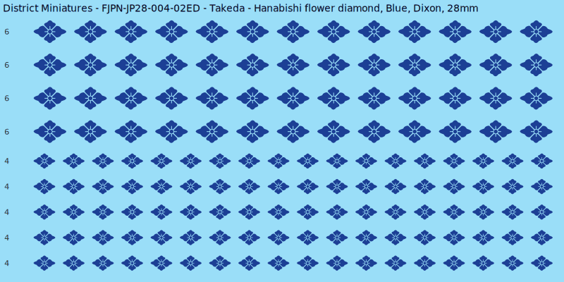 Takeda clan mon, Blue waterslide decal sheet, Dixon banner sizes, 28mm