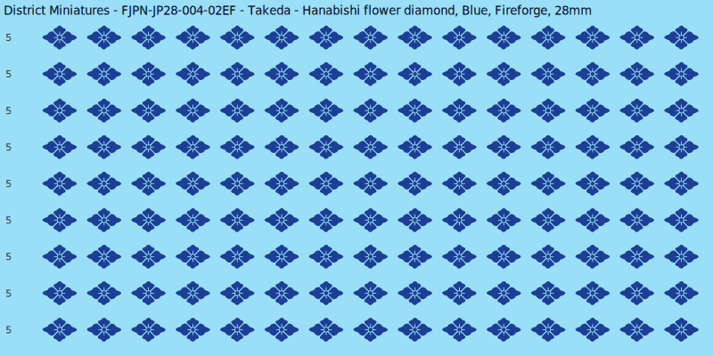 Takeda clan mon, Blue waterslide decal sheet, Fireforge banner sizes, 28mm