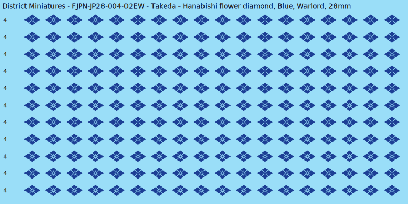 Takeda clan mon, Blue waterslide decal sheet, Warlord banner sizes, 28mm