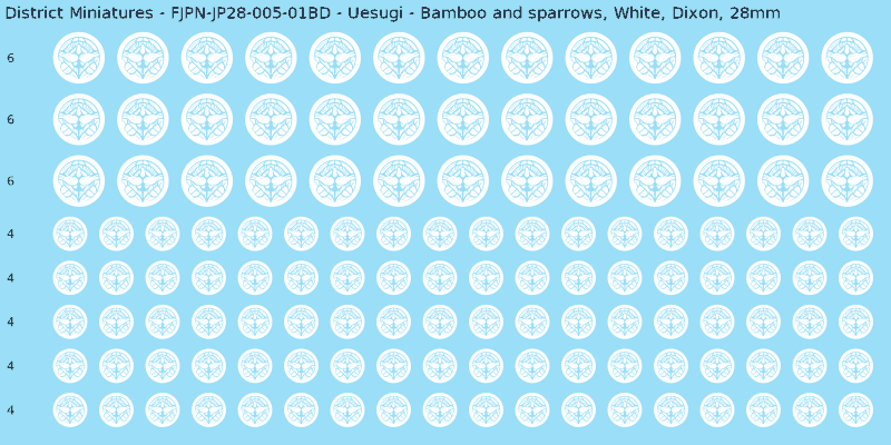 Uesugi clan mon, White waterslide decal sheet, Dixon banner sizes, 28mm