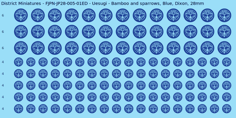 Uesugi clan mon, Blue waterslide decal sheet, Dixon banner sizes, 28mm