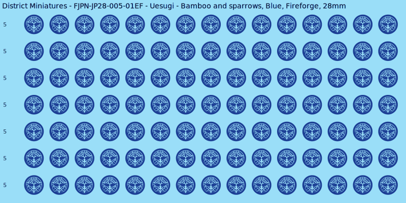 Uesugi clan mon, Blue waterslide decal sheet, Fireforge banner sizes, 28mm