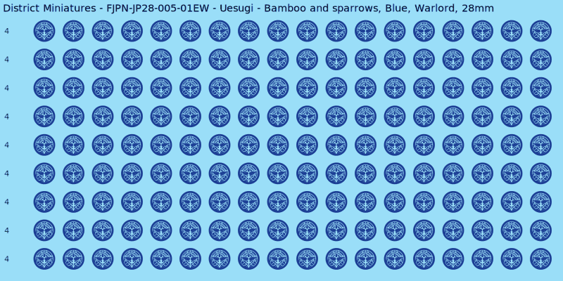 Uesugi clan mon, Blue waterslide decal sheet, Warlord banner sizes, 28mm