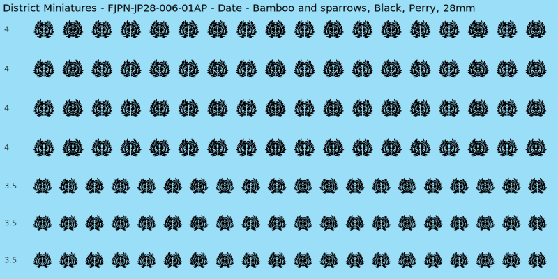 Date clan mon, Black waterslide decal sheet, Perry banner sizes, 28mm