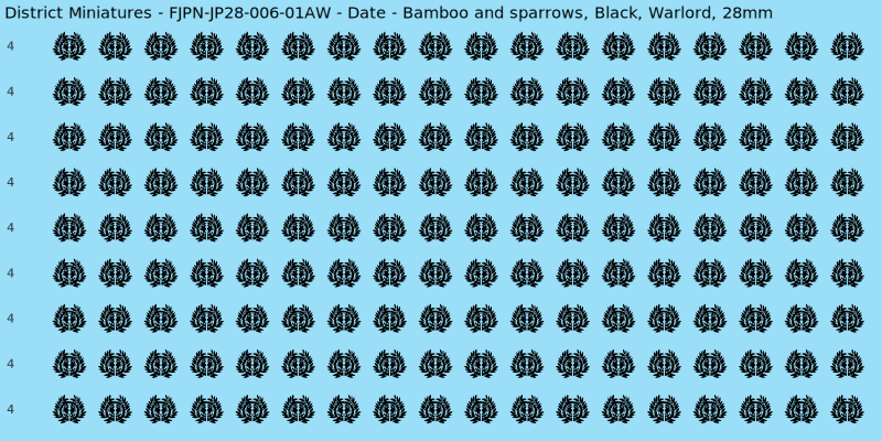 Date clan mon, Black waterslide decal sheet, Warlord banner sizes, 28mm