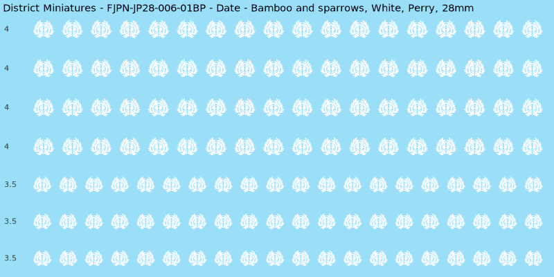 Date clan mon, White waterslide decal sheet, Perry banner sizes, 28mm