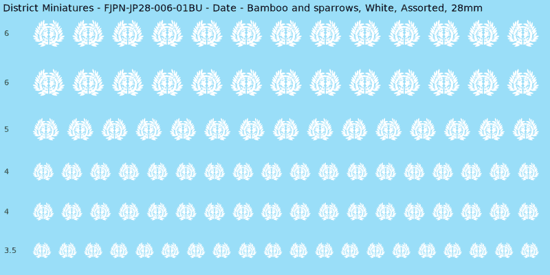 Date clan mon, Bamboo and sparrows, White waterslide decal sheet, 28mm