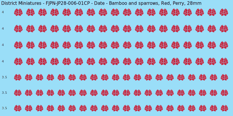 Date clan mon, Red waterslide decal sheet, Perry banner sizes, 28mm