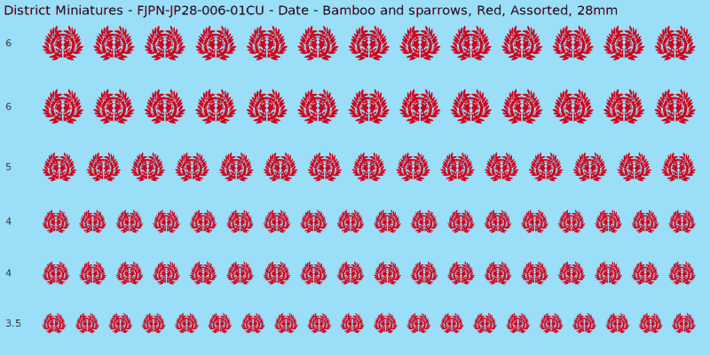 Date clan mon, Bamboo and sparrows, Red waterslide decal sheet, 28mm