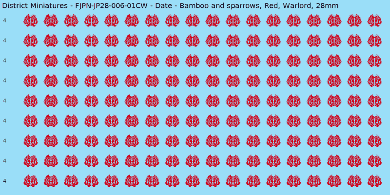 Date clan mon, Red waterslide decal sheet, Warlord banner sizes, 28mm
