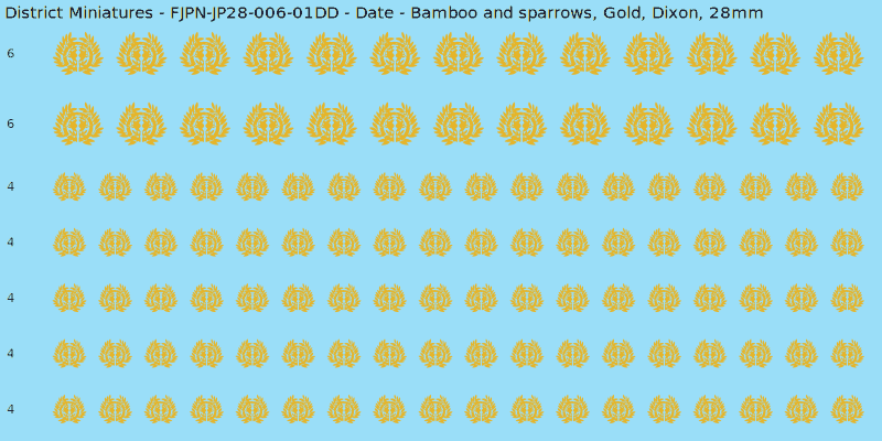 Date clan mon, Yellow/Gold waterslide decal sheet, Dixon banner sizes, 28mm