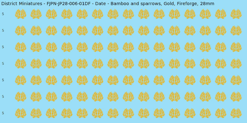 Date clan mon, Yellow/Gold waterslide decal sheet, Fireforge banner sizes, 28mm