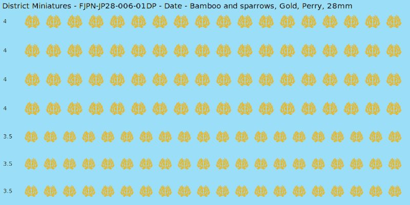 Date clan mon, Yellow/Gold waterslide decal sheet, Perry banner sizes, 28mm