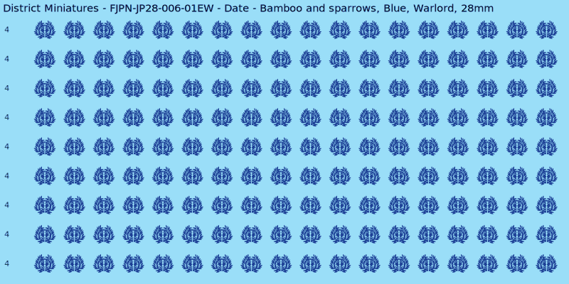 Date clan mon, Blue waterslide decal sheet, Warlord banner sizes, 28mm