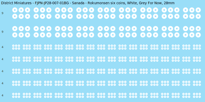 Sanada clan mon, White waterslide decal sheet, Grey For Now banner sizes, 28mm