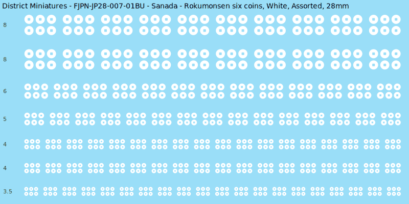 Sanada clan mon, Rokumonsen six coins, White waterslide decal sheet, 28mm