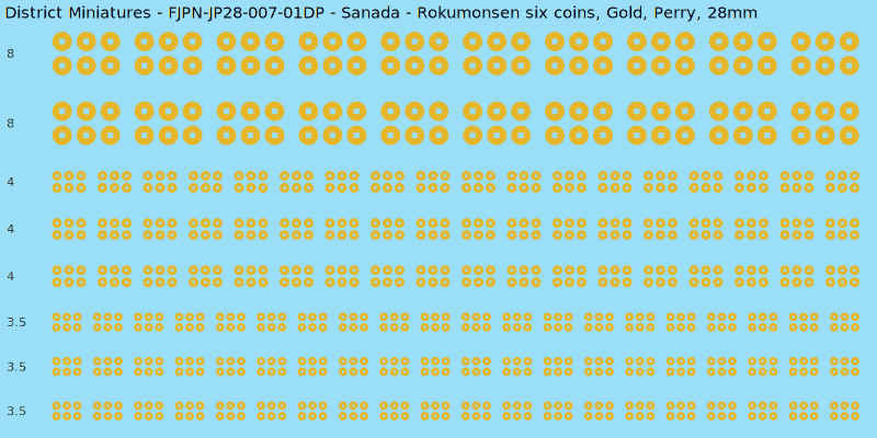 Sanada clan mon, Yellow/Gold waterslide decal sheet, Perry banner sizes, 28mm