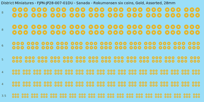 Sanada clan mon, Rokumonsen six coins, Gold waterslide decal sheet, 28mm