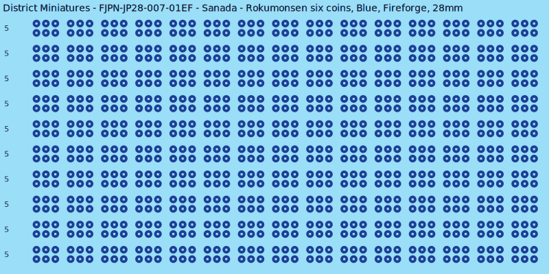 Sanada clan mon, Blue waterslide decal sheet, Fireforge banner sizes, 28mm