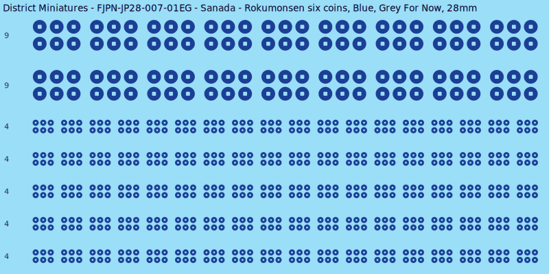 Sanada clan mon, Blue waterslide decal sheet, Grey For Now banner sizes, 28mm