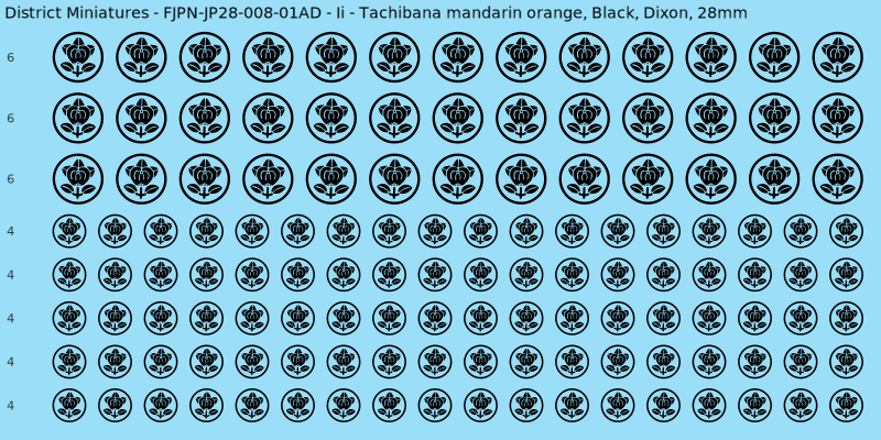 Ii clan mon, Black waterslide decal sheet, Dixon banner sizes, 28mm