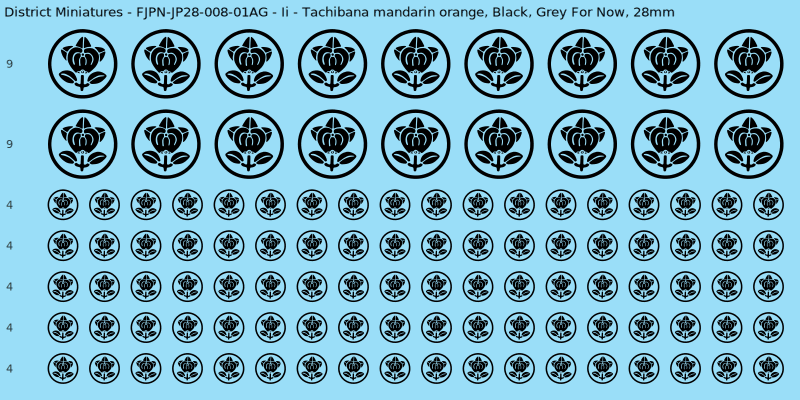 Ii clan mon, Black waterslide decal sheet, Grey For Now banner sizes, 28mm