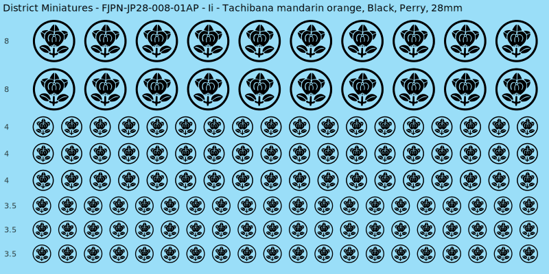 Ii clan mon, Black waterslide decal sheet, Perry banner sizes, 28mm