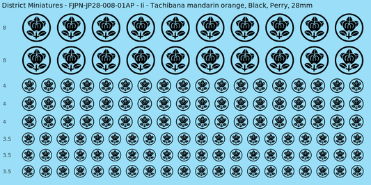 Ii clan mon, Black waterslide decal sheet, Perry banner sizes, 28mm