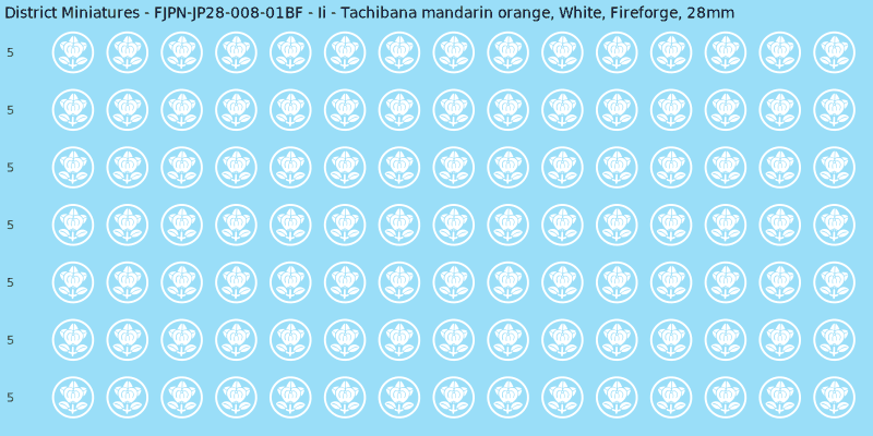 Ii clan mon, White waterslide decal sheet, Fireforge banner sizes, 28mm