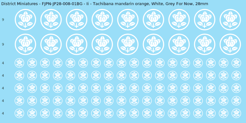 Ii clan mon, White waterslide decal sheet, Grey For Now banner sizes, 28mm