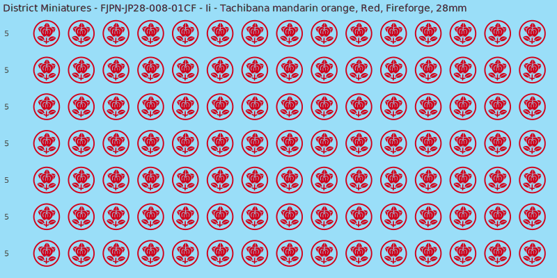 Ii clan mon, Red waterslide decal sheet, Fireforge banner sizes, 28mm