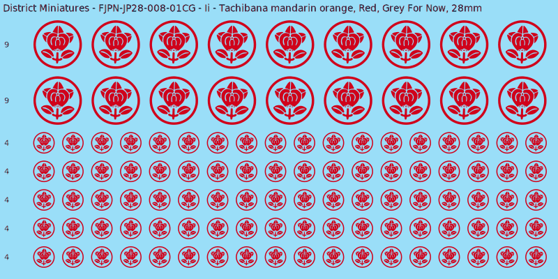 Ii clan mon, Red waterslide decal sheet, Grey For Now banner sizes, 28mm