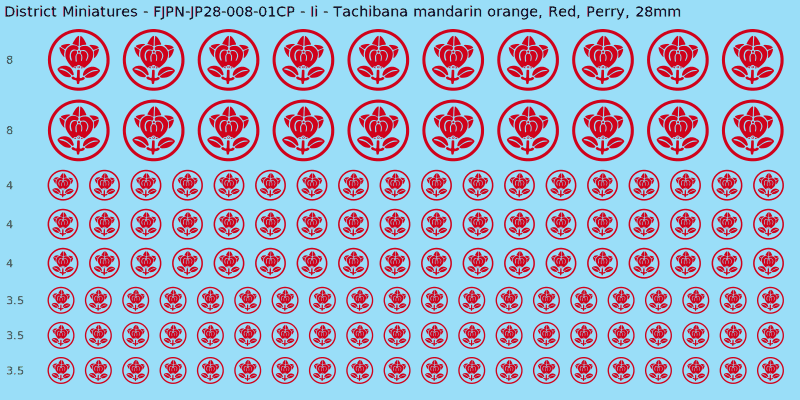 Ii clan mon, Red waterslide decal sheet, Perry banner sizes, 28mm