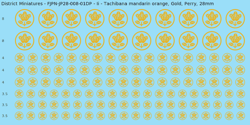 Ii clan mon, Yellow/Gold waterslide decal sheet, Perry banner sizes, 28mm